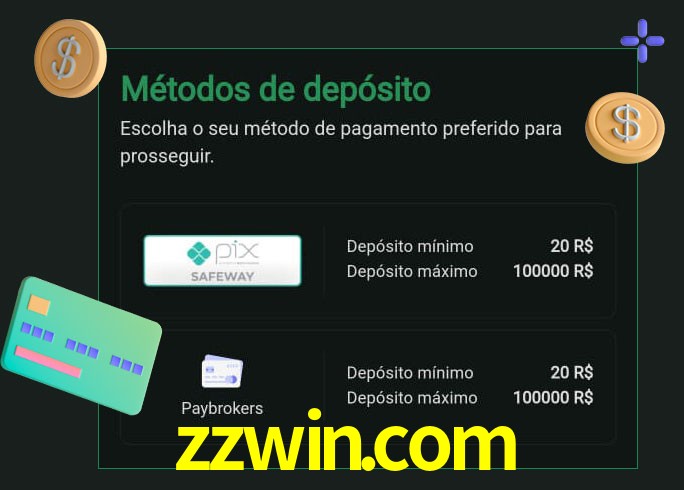 O cassino zzwin.com oferece uma grande variedade de métodos de pagamento